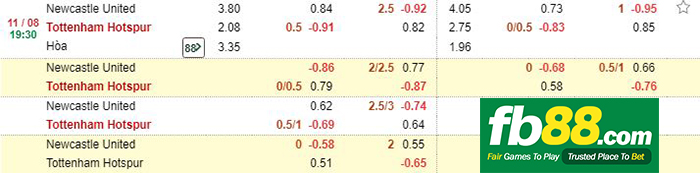 kèo trận newcastle united vs tottenham hotspu