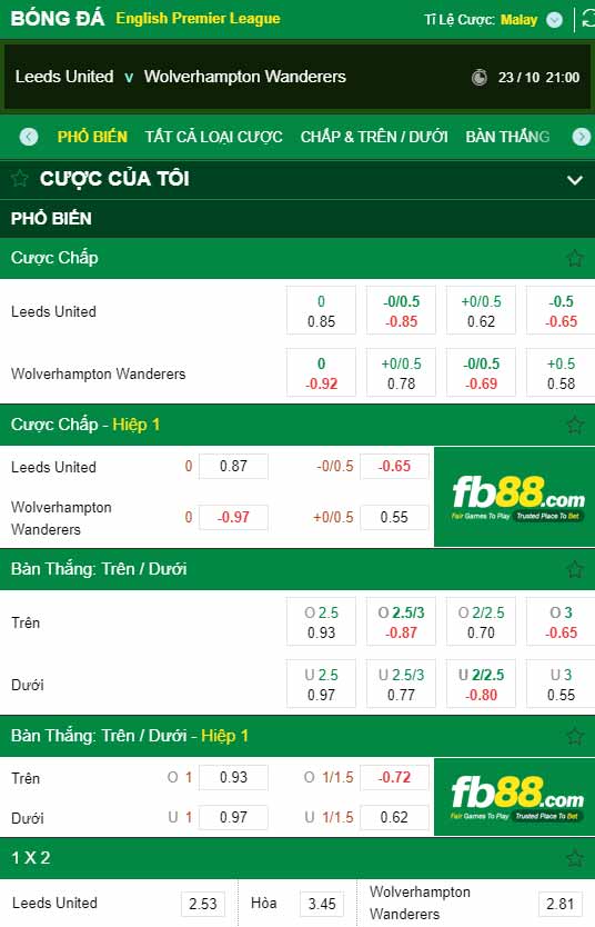 fb88-chi tiết kèo trận đấu Leeds vs Wolves