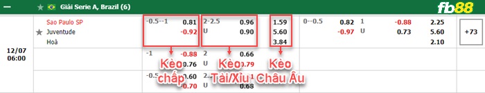 Fb88 bảng kèo trận đấu Sao Paulo vs Juventude