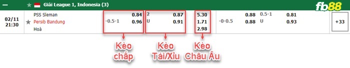 Fb88 bảng kèo trận đấu PSS Sleman vs Persib Bandung