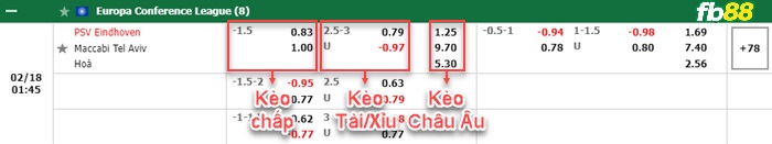 Fb88 bảng kèo trận đấu PSV vs Maccabi Tel Aviv