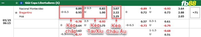 Fb88 bảng kèo trận đấu Nacional Montevideo vs Bragantino