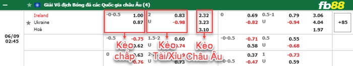 Fb88 bảng kèo trận đấu CH Ailen vs Ukraine