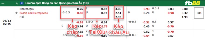 Fb88 bảng kèo trận đấu Montenegro vs Bosnia