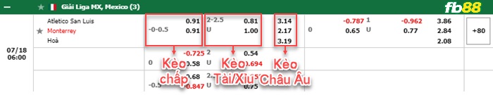 Fb88 bảng kèo trận đấu San Luis vs Monterrey