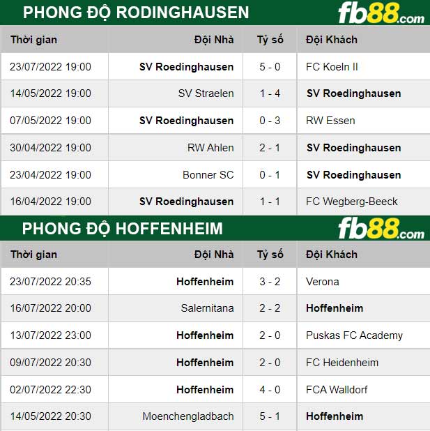 Fb88 bảng kèo trận đấu Rodinghausen vs Hoffenheim