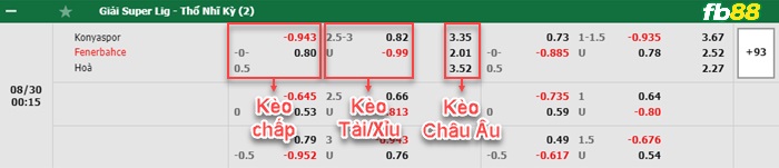 Fb88 bảng kèo trận đấu Konyaspor vs Fenerbahce