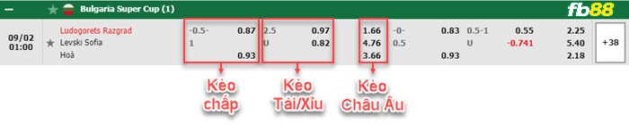 Fb88 bảng kèo trận đấu Ludogorets vs Levski Sofia