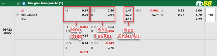 Fb88 bảng kèo trận đấu Australia vs New Zealand