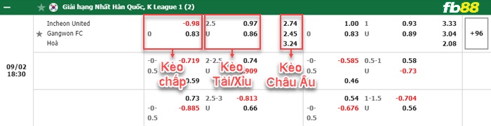 Fb88 bảng kèo trận đấu Incheon vs Gangwon