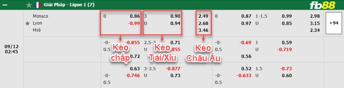 Fb88 bảng kèo trận đấu Monaco vs Lyon