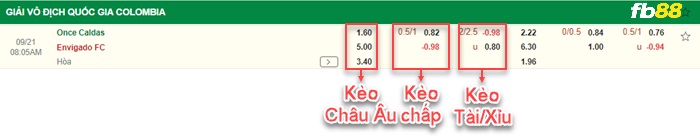 Fb88 bảng kèo trận đấu Once Caldas vs Envigado