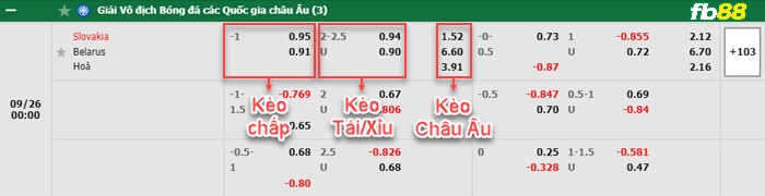 Fb88 bảng kèo trận đấu Slovakia vs Belarus