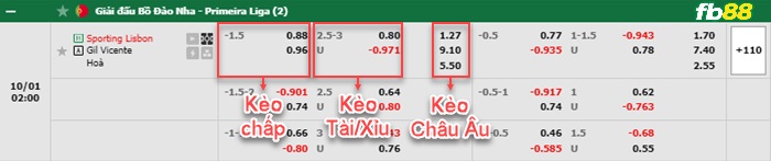 Fb88 bảng kèo trận đấu Sporting Lisbon vs Gil Vicente