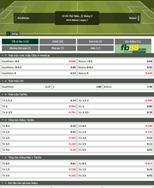 Fb88 tỷ lệ kèo trận đấu Kazakhstan vs Belarus