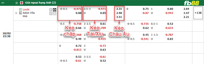 Fb88 bảng kèo trận đấu Leeds vs Aston Villa