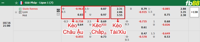 Fb88 bảng kèo trận đấu Rennes vs Lyon