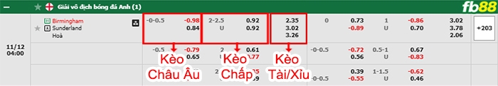 Fb88 bảng kèo trận đấu Birmingham vs Sunderland