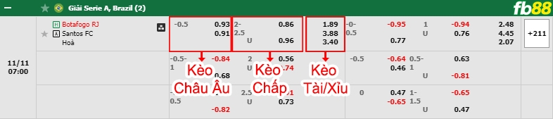 Fb88 bảng kèo trận đấu Botafogo vs Santos