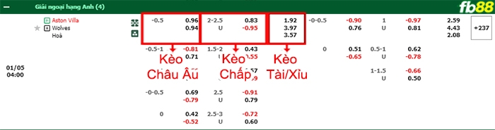 Fb88 bảng kèo trận đấu Aston Villa vs Wolves