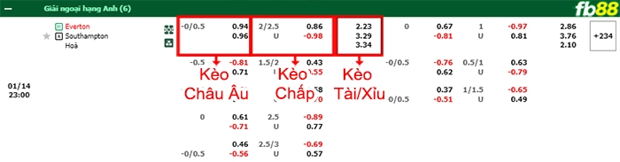 Fb88 bảng kèo trận đấu Everton vs Southampton