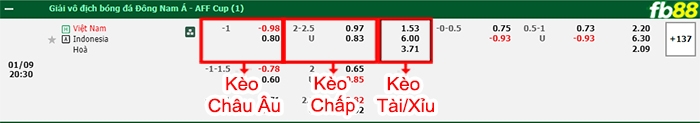 Fb88 bảng kèo trận đấu Việt Nam vs Indonesia