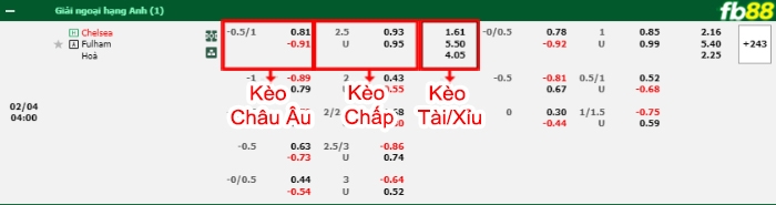 Fb88 bảng kèo trận đấu Chelsea vs Fulham