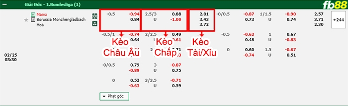 Fb88 bảng kèo trận đấu Mainz vs Monchengladbach