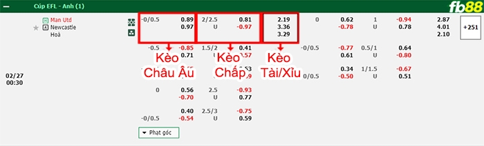 Fb88 bảng kèo trận đấu Man Utd vs Newcastle