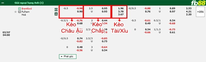 Fb88 bảng kèo trận đấu Brentford vs Fulham