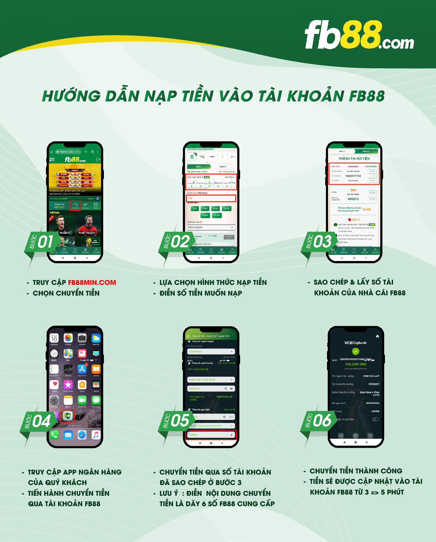 Hướng dẫn chuyển tiền vào tài khoản FB88