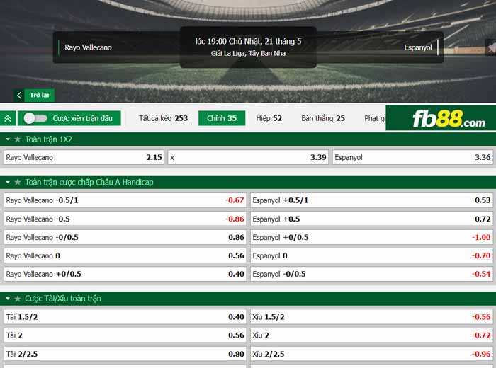 fb88-chi tiết kèo trận đấu Rayo Vallecano vs Espanyol
