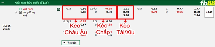Fb88 bảng kèo trận đấu Việt Nam vs Hồng Kông