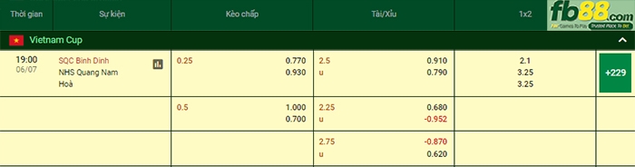 Fb88 bảng kèo trận đấu Bình Định vs Quảng Nam