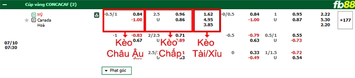 Fb88 bảng kèo trận đấu Mỹ vs Canada