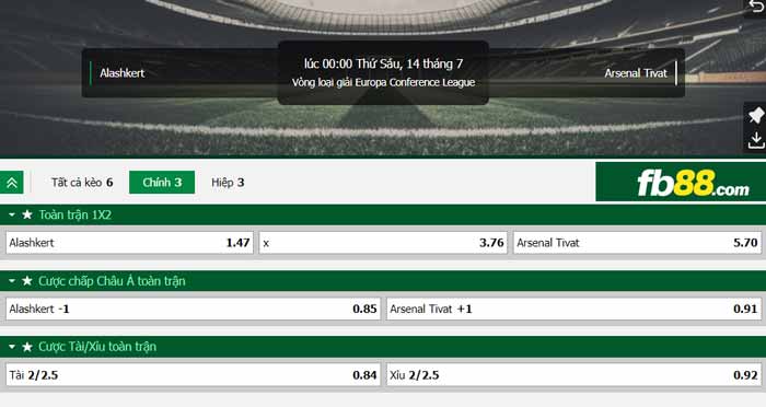 fb88-chi tiết kèo trận đấu Alashkert vs Arsenal Tivat