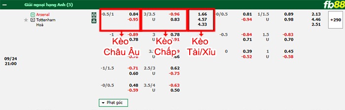 Fb88 bảng kèo trận đấu Arsenal vs Tottenham