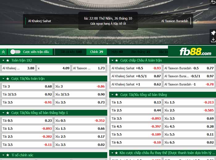 fb88-chi tiết kèo trận đấu Al Khaleej vs Al Taawon