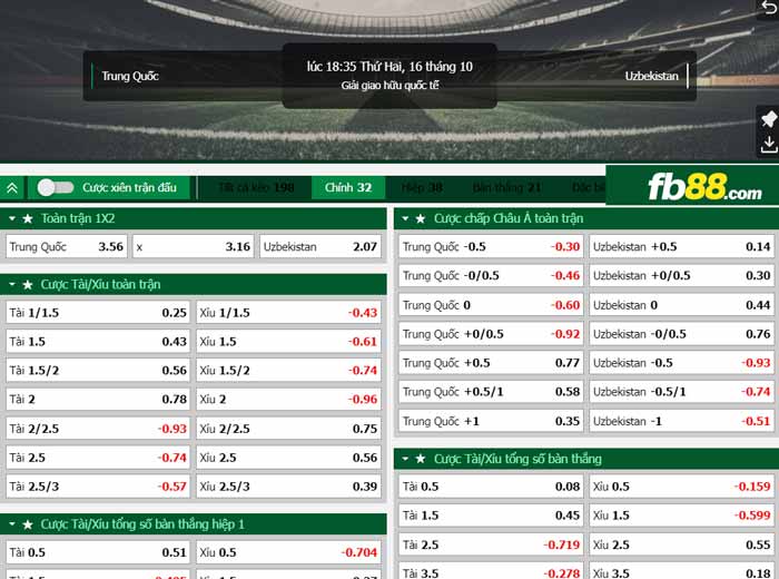 fb88-chi tiết kèo trận đấu Trung Quốc vs Uzbekistan