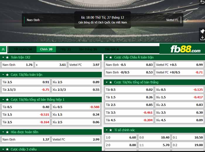 fb88-chi tiết kèo trận đấu Nam Định vs Viettel