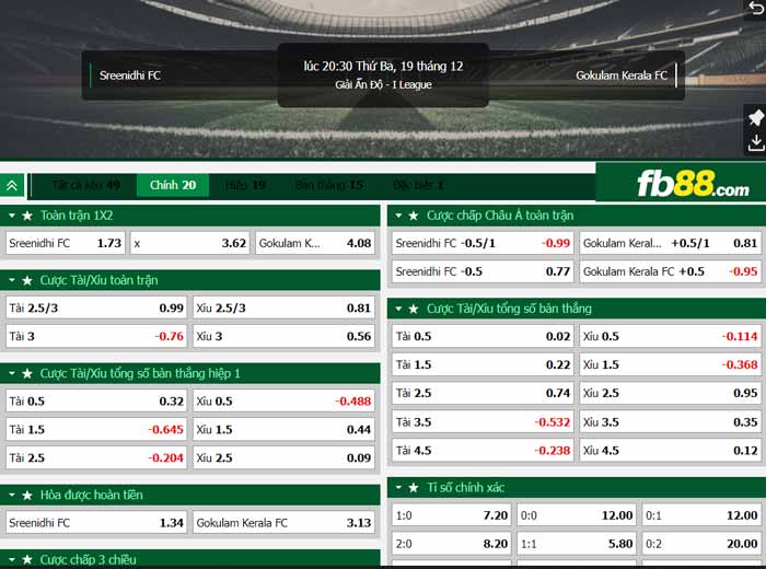 fb88-chi tiết kèo trận đấu Sreenidi Deccan vs Gokulam Kerala