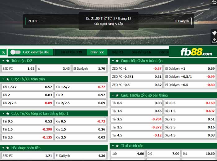 fb88-chi tiết kèo trận đấu ZED vs El Dakhleya