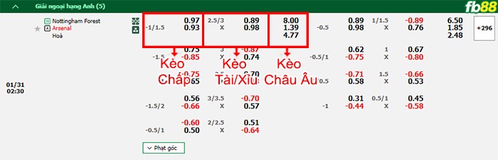 Fb88 bảng kèo trận đấu Nottingham Forest vs Arsenal