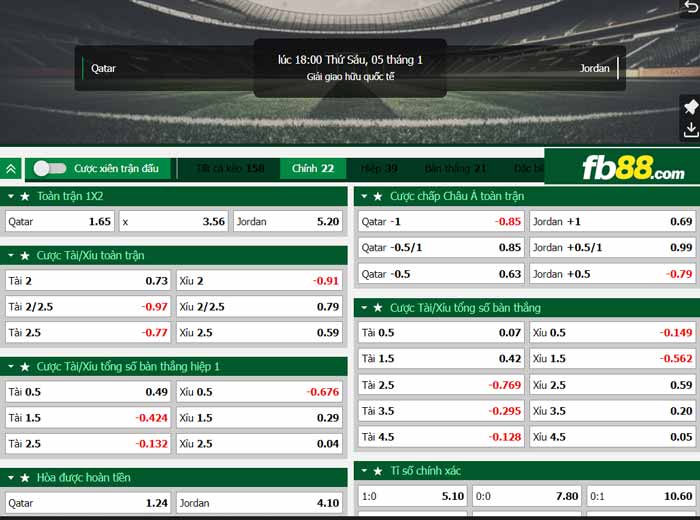 fb88-chi tiết kèo trận đấu Qatar vs Jordan