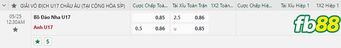 Fb88 bảng kèo trận đấu U17 Bồ Đào Nha vs U17 Anh